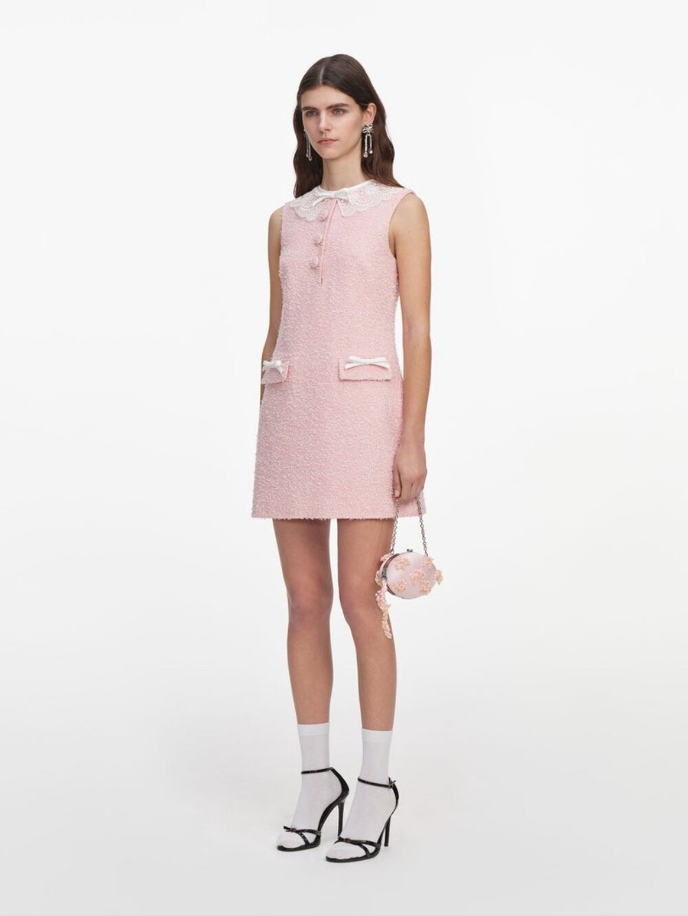Self Portrait Pink Boucle Lace Collar Mini Dress - Picture 3 of 7